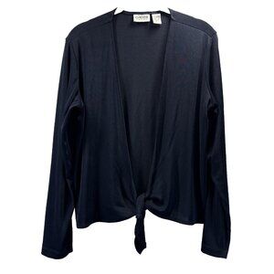 Chicos Travelers Cardigan Size Medium Solid Navy Blue Long Sleeve Open Tie Short